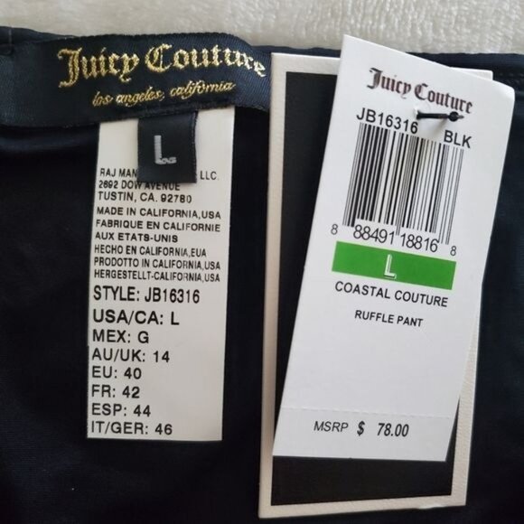Juicy Couture womens swim bikini bottoms Ruffle Black Sz Large summer pool beach - Picture 5 of 5